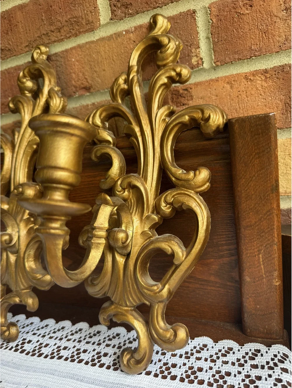 Pair of Vintage Ornate Gold Painted Plastic Wall Candle Sconces